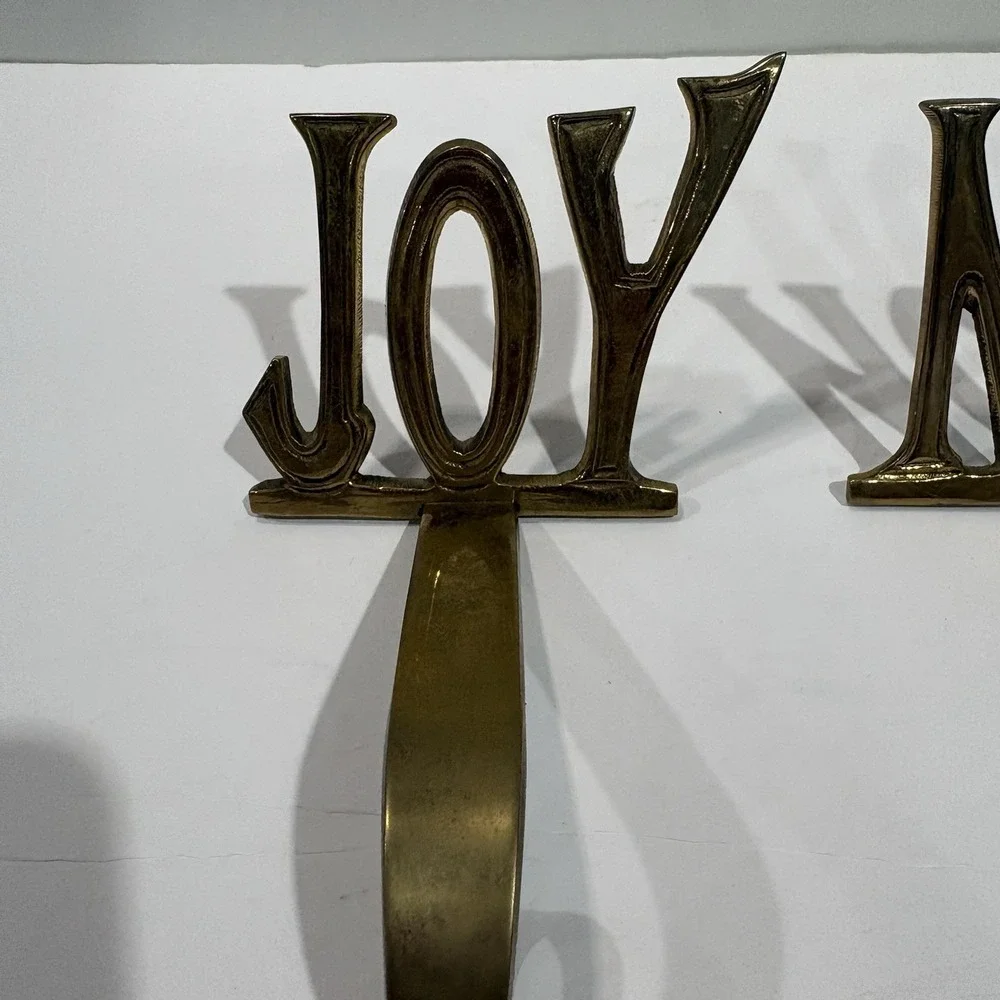 Vintage Brass Christmas Stocking Hangers Lot Of 2 Noel Joy 4